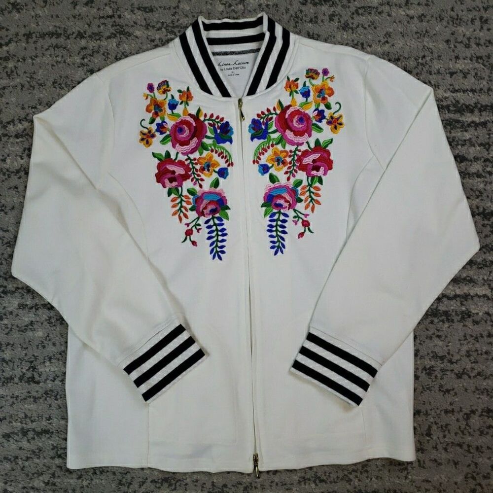 Linea Leisure by Louis Dell Jacket Coat Full Zip Flower embroidered Women Sz XL